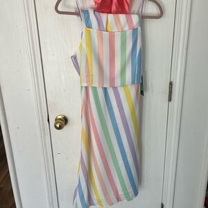 Tipsy Elves pastel striped tank top (lace up back) & wrap skirt set, small, NWT